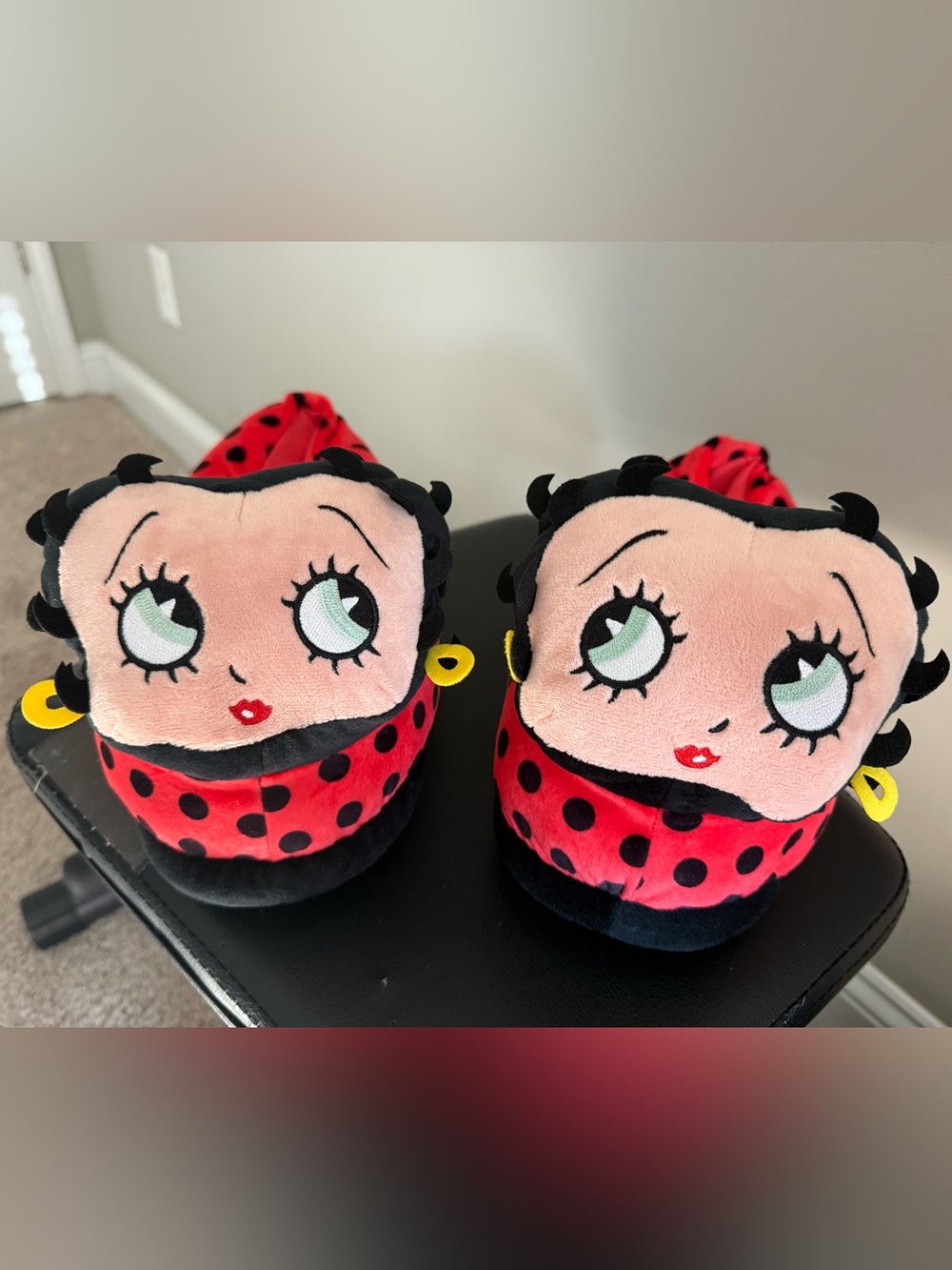 Betty Boop Red & Black Plush Slippers